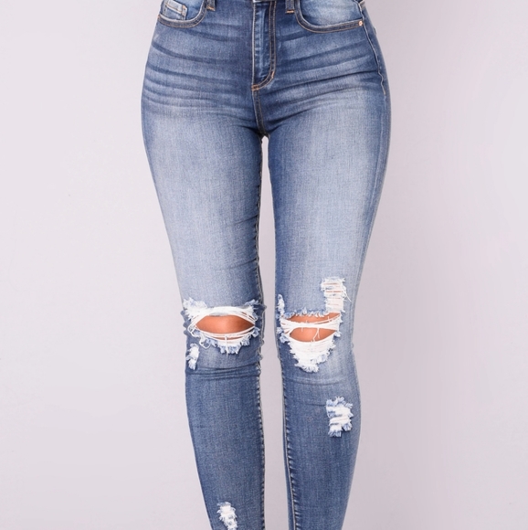 Smiley High Rise Distress Jeans Medium Wash- 9 - Picture 1 of 6